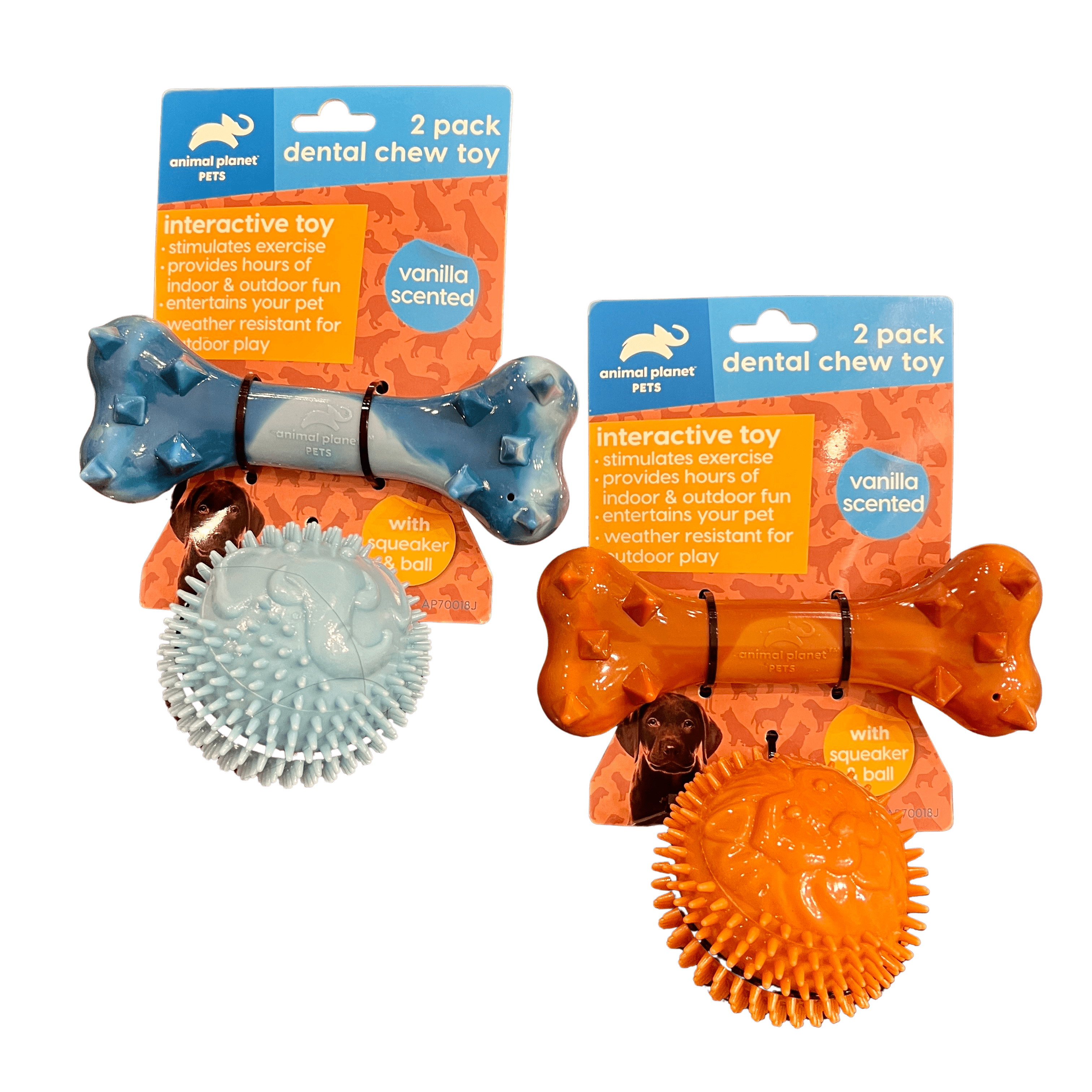 2 Pack Dental Chew Toy w/ Squeaker & Ball *VANILLA SCENTED*