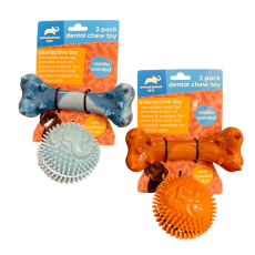 2 Pack Dental Chew Toy w/ Squeaker & Ball *VANILLA SCENTED*